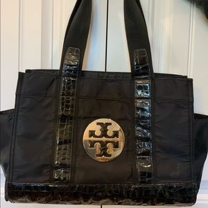 Tory Burch Nylon & Patent Leather Tote Bag Black